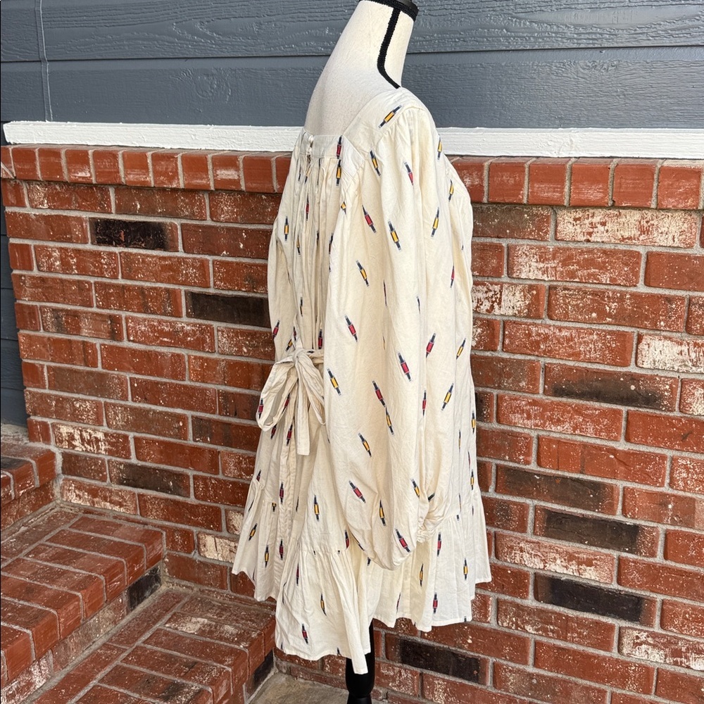 A Loves A Cream Blue Geometric Print Long Sleeve Dress Size XL NWT Boho Flowy - Picture 4 of 8